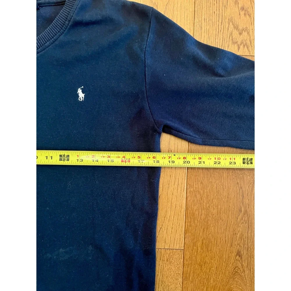 Vtg 90's Polo Ralph Lauren V-Neck Navy Long Sleeve Shirt Made in USA Size M
